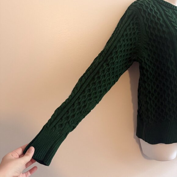 Vintage Crystal-Kobe Green Cable Knit Sweater | Heavy Cotton Knit | Size L - Picture 5 of 8